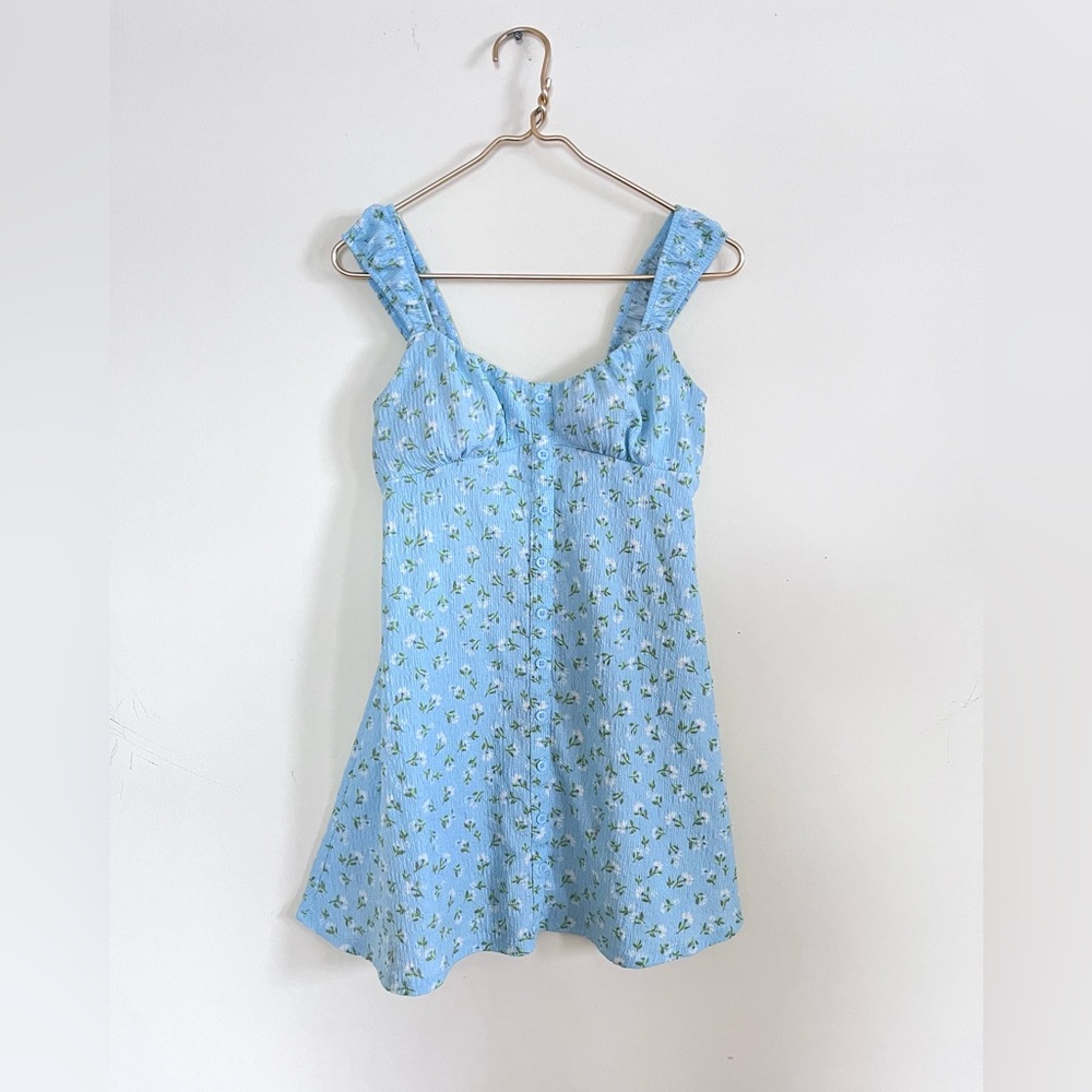 No Boundaries Cottagecore Blue Floral Sundress with Button Front